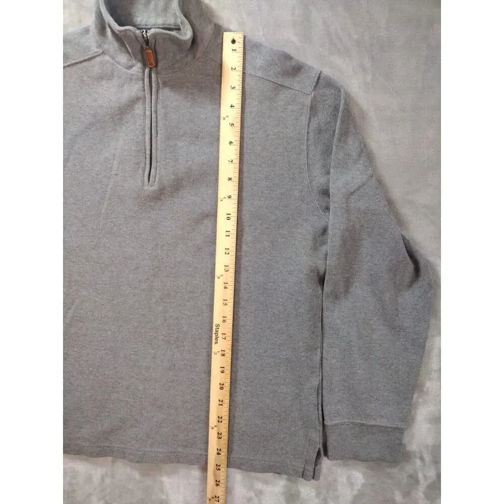 Vtg Polo Ralph Lauren 1/4 Zip Sweater Mens M Gray W/Navy Pony Mock Neck Preppy